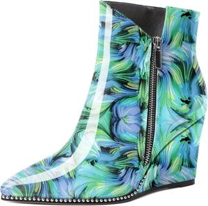 Женские ботильоны на танкетке Zamikoo с вырезом V, серебристой отделкой бусинами, танкетка Chelsea, на молнии сбоку, из лакированной кожи, для женщин, 3,5 дюйма