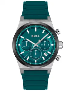 Мужские часы Candor Quartz Chronograph с зеленым силиконовым ремешком, 41 мм Hugo Boss