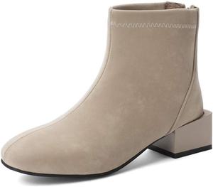 Женские замшевые ботильоны MIOKE с квадратным носком, модные, на молнии, с массивным низким каблуком, зимние короткие ботинки, Beige