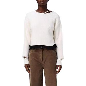 Футболка PINKO с кружевным подолом и вырезами, белая