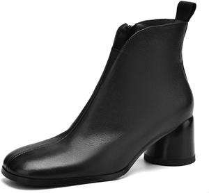 Женские ботильоны TinaCus из натуральной кожи с круглым носком, средним толстым каблуком и V-образной застежкой ручной работы, Black