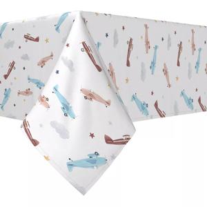 Прямоугольная скатерть, 100 % хлопок, 52x84 дюйма, акварельные облака и самолеты.