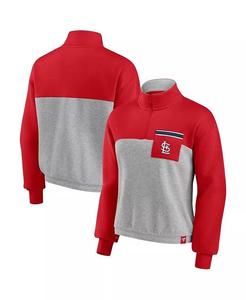 Женский красный, Хизер-Серый топ St. Louis Cardinals Iconic с молнией на четверть талии Fanatics