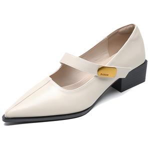 Туфли Мэри Джейн на блочном каблуке 5 см, женские, абрикосового цвета WEISHIBANGWEI, Apricot