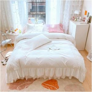 Generic Комплект постельного белья Princess белый свадебный с кружевными рюшами хлопковый домашний текстиль White