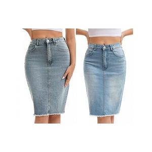 2 упаковки женская джинсовая юбка с карманами и рваным краем на высокой талии Inspire Chic, Light Blue Gray Blue