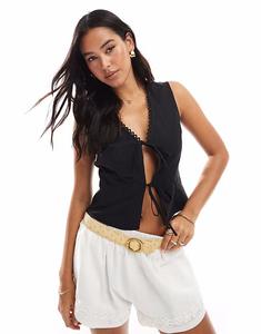 Топ ASOS DESIGN черного цвета с завязкой спереди