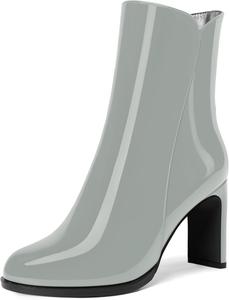 Женские ботильоны MERRORI с молнией, повседневные с круглым носком, лакированные, на высоком толстом каблуке 3,3 дюйма, Grey