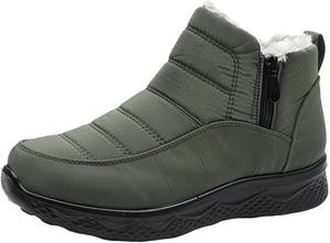 Ботинки для женщин и мужчин, утепленные мехом, теплые ботильоны на зиму, унисекс с боковой молнией, удобные ботильоны без шнурков, водонепроницаемые короткие ботинки с термоподкладкой, мягкие для ходьбы Generic, зеленый