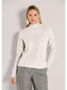 MADELEINE Высококачественный шерстяной свитер с фактурной вязкой жемчужно-белого/меланжевого цвета