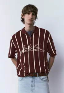 Полосатая рубашка-поло на молнии Pull&Bear, Bordeaux