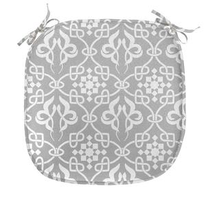 ABAKUHAUS Подушка для обеденного стула в ирландском стиле, плитка с королевскими цветочными изгибами, декоративная водонепроницаемая подушка с ремнями для кухонных сидений, 40 см x 40 см, серый и белый