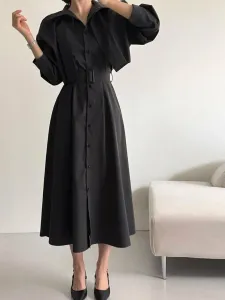 Короткое платье-рубашка с жакетом и поясом на талии, с застежкой спереди, для женщин Doux Belle, цвет Dark Gray