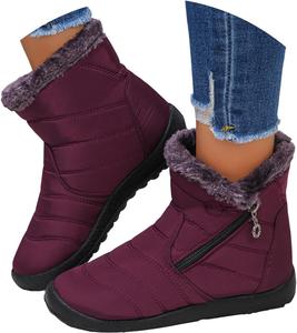 ЖЖенские зимние 𝐬апоги с 𝐦еховой подкладкой до середины голени, короткие ботильоны на молнии, модные повседневные платформенные кроссовки на щиколотку, удобные 𝐯одонепроницаемые теплые ортопедические обувь для прогулок на улице JYSwoshoe, B-Purple