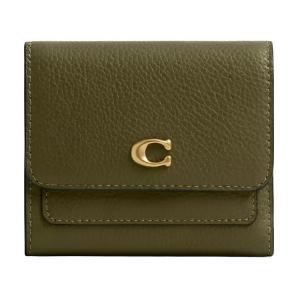 Coach Женский маленький кошелек из полированной зернистой кожи, цвет латунь и оливковый