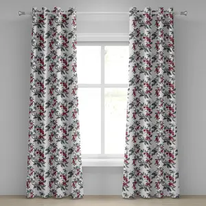 Шторы на люверсах из рябины ABAKUHAUS, графика с изображением рябины, акварельной живописи, кустарников, листьев леса, декоративные двухпанельные шторы, 280 см x 225 см, цвет: рубиновый Abakuhaus