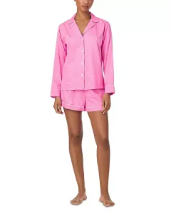 Пижамный комплект из боксерских шорт с длинными рукавами и воротником-стойкой. Ralph Lauren, розовый
