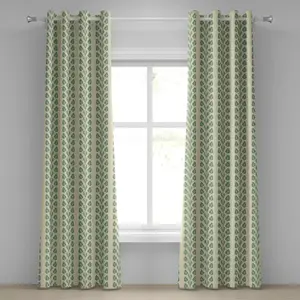 Штора на люверсах ABAKUHAUS с цветочным рисунком, вертикальными волнистыми декоративными линиями и графичным узором в виде цветов на ветках, декоративная двухпанельная штора, 280 см x 175 см, цвет: нефритовый, оранжевый Abakuhaus