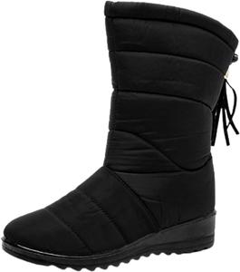 Зимние сапоги oiangi для женщин, высокие с бахромой, с круглым носком, теплые, водонепроницаемые, из ткани, средней высоты, удобные с эластичной вставкой, на танкетке, повседневная обувь, Black