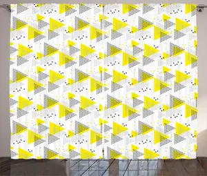 Шторы ABAKUHAUS в геометрическом деревенском стиле, современная треугольная форма, универсальные ленточные шторы для гостиной с петлями и крючками, 280 x 225 см, цвет: желто-коксово-серый Abakuhaus