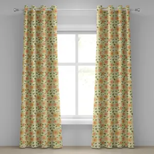 Штора на люверсах ABAKUHAUS Подсолнух, цветочный узор в стиле пэчворк, деревенский дизайн, декоративная двухпанельная штора, 280 см x 175 см, оливково-зеленый, оранжевый Abakuhaus