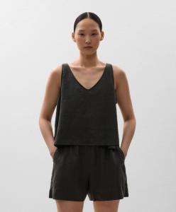 Топ с V-образным вырезом из 100% льна Oysho, антрацит