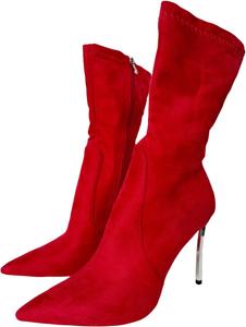 Женские ботильоны на высоком каблуке Frankie Hsu Stiletto, сексуальные красные эластичные снаружи из искусственной замши, на тонком высоком каблуке, больших размеров, дизайнерские модные ботильоны с серебристым каблуком для женщин