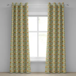 Абстрактная штора на люверсах ABAKUHAUS, разноцветные геометрические фигуры с просветами, круги, овалы, линии, смешанный узор, декоративные двухпанельные шторы, 280 см x 175 см, оранжевый, зеленый, светло-голубой Abakuhaus