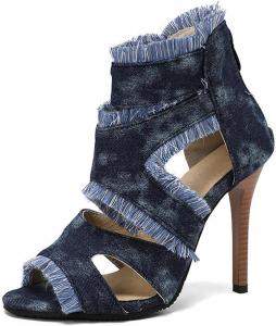 Женские сандалии Optigard с открытым носком «рыбий рот», джинсовые на шпильке, молния сзади, вырезы, дышащие, с нескользящей подошвой, ботильоны на щиколотке, с кисточками, для свадьбы и вечерних платьев