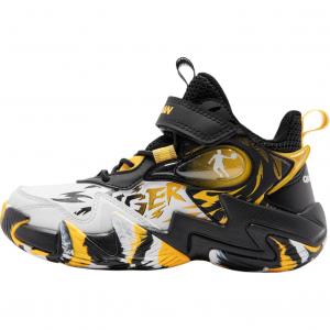 QIAODAN Детские баскетбольные кроссовки с противоскользящей подошвой, износостойкие, черного и желтого цвета, для детей 3–7 лет