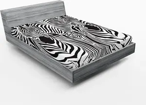 Простыня на резинке ABAKUHAUS с принтом зебры, рисунок с рисунком шкуры зебры на фоне голов зебр, смешанная, 140 x 200 см, цвет белый/черный Abakuhaus