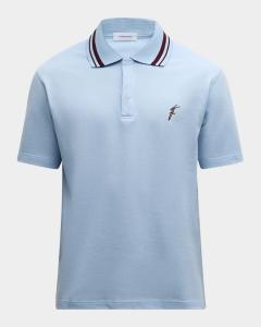 Мужская рубашка-поло с отделкой на воротнике Ferragamo, светло-голубой