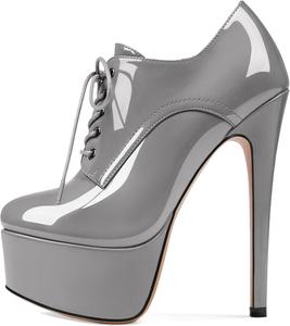 Женские ботильоны SAMMITOP с круглым носком, на шнуровке, с платформой и высокими каблуками, для вечеринок и платьев, Grey