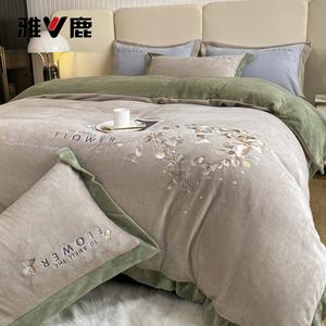 Yalu Комплект постельного белья 1.5 м, 4 предмета: пододеяльник 200x230 см, простыня на резинке, 2 наволочки, утолщенный молочный вельвет, цвет молочный кофе