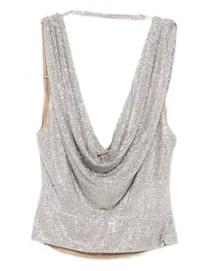 Топ с драпированным вырезом и отделкой Giuseppe Di Morabito, серебряный