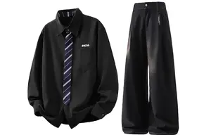 Повседневная спортивная одежда Unisex с лацканом Moderate X1617, top черный+pants черный