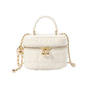 Металлическая цепочка косметичка, коробочка, сумка, через плечо, кроссбоди мини женская кремовая серия SEM/R, серебристый