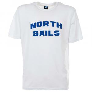 Элегантная белая хлопковая футболка с ярким синим логотипом North Sails