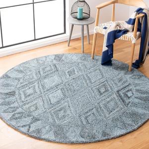 Ковер SAFAVIEH, 183 x 183 см, Abstract Collection, Blue & Black, ручной работы из шерсти и вискозы, идеален для помещений с высокой проходимостью в гостиной, спальне (ABT618M)