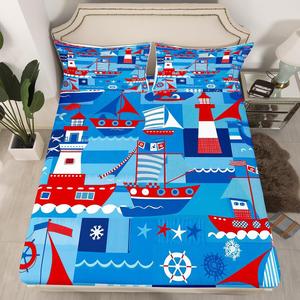 Erosebridal Комплект постельного белья Nautical Retro Sailboat для мальчиков в морском стиле с якорем и компасом, красный и синий, Multi 08