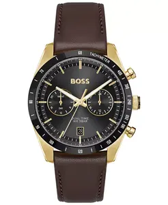 Мужские часы Tourmaster Quartz Multifunction коричневые из телячьей кожи, 41mm Hugo Boss