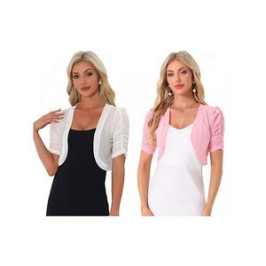 2 упаковки женской укороченной болеро-кардигана с открытой передней частью и короткими рукавами из сетчатой ткани Inspire Chic, White Pink