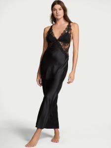 Длинное платье-комбинация из атласного розового кружева Very Sexy, черный