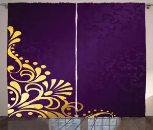 Шторы ABAKUHAUS в деревенском стиле с дамасским узором, с закругленным орнаментом, универсальные, для гостиной, с петлями и крючками, 280 x 245 см, темно-фиолетовый с желтым Abakuhaus