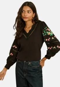 Обычная блузка с v-образным вырезом и длинными рукавами Love & Roses, Black Floral Embrodiery