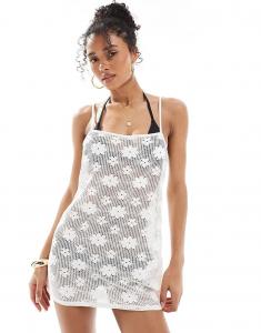 Мини-платье Hollister из кружева на тонких бретельках с белым цветочным принтом