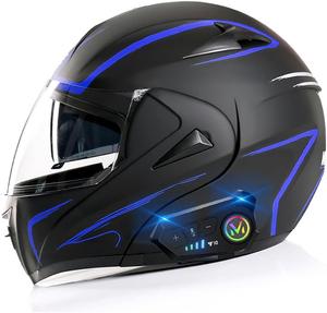 Шлем мотоциклетный BYGMW Bluetooth S с принтом, черный / синий