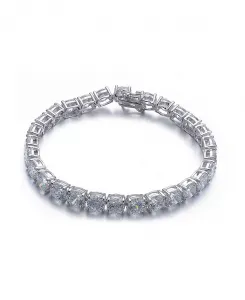 Теннисный браслет из стерлингового серебра с покрытием из белого золота и прозрачными кубическими цирконами Genevive, white