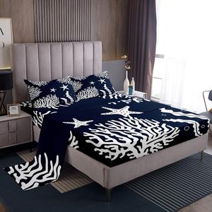 Erosebridal Комплект постельного белья Summer Coastal с морским принтом в синем цвете, White and Blue