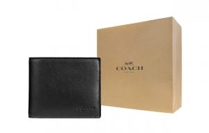 COACH Трёхсекционный кошелёк из гладкой телячьей кожи миниатюрный мужской чёрный